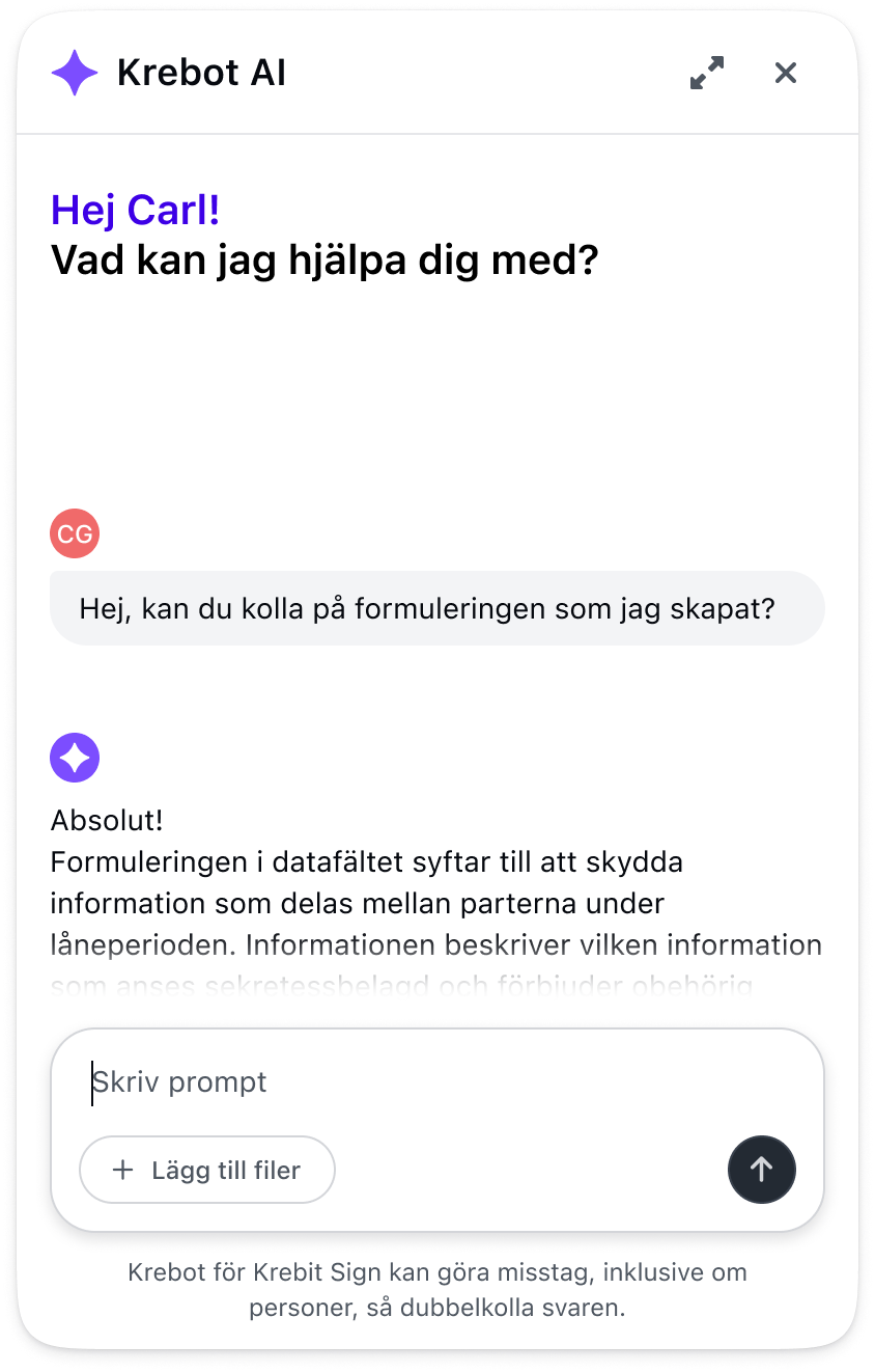 Krebot i Krebit Sign UI