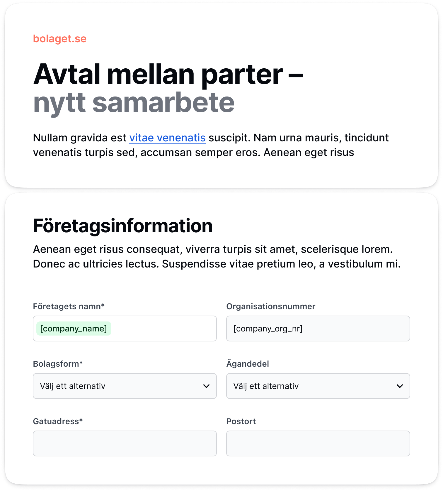 Dokument och företagsuppgifter i Krebit Sign