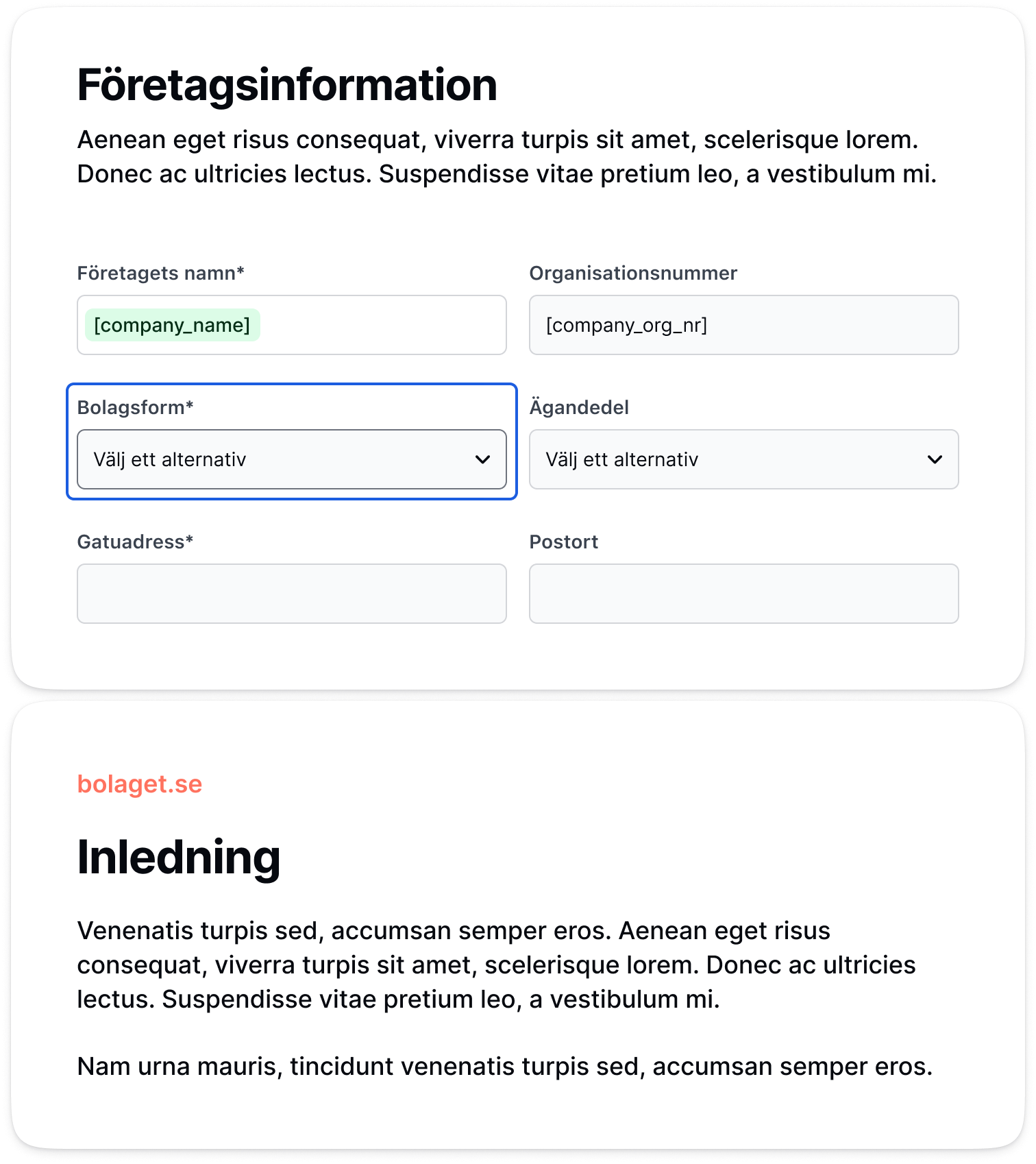 UI för Krebit Signs avtalsbyggare